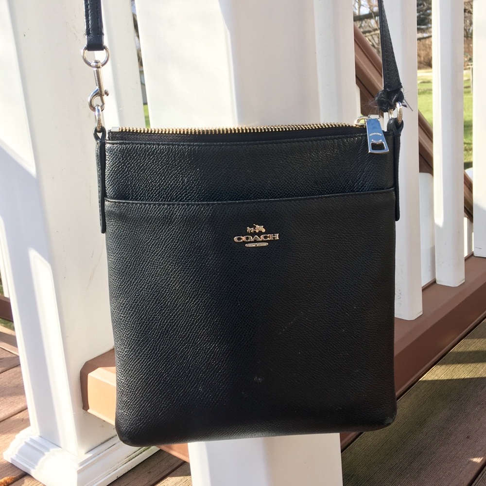 COACH Black Leather Crossbody Bag - Saffiano Zip Top - Picture 2 of 4